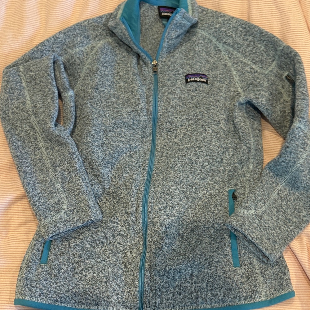 Patagonia Women's Teal and Gray Utility Jacket better sweater blue
